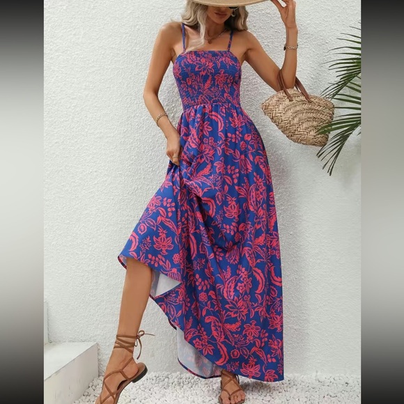 Violet Purple Boho Floral Print Maxi Robe